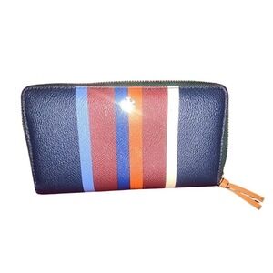 Tory Burch Kerrington Continental Zip-Around Wallet Multi Color Stripe Leather